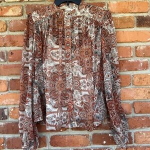 Rachel Zoe Paisley Print Fall Tones Women's Blouse w/Cami Small
